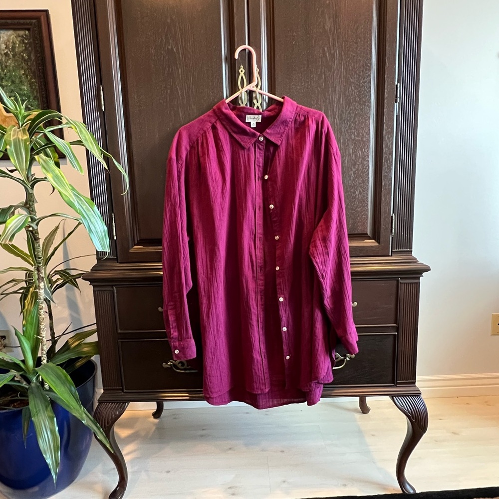 New Burgundy Oversized Button Shirt/3X $29ea